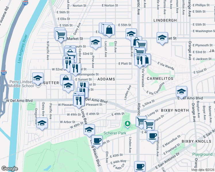 map of restaurants, bars, coffee shops, grocery stores, and more near in Long Beach