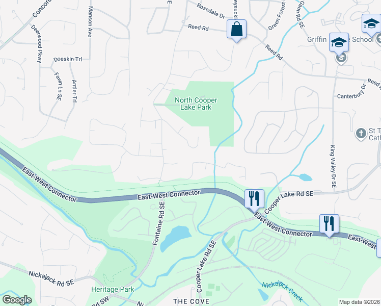 map of restaurants, bars, coffee shops, grocery stores, and more near 4386 Nowlin Drive in Smyrna