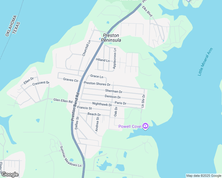 map of restaurants, bars, coffee shops, grocery stores, and more near 267 Preston Shores Drive in Pottsboro