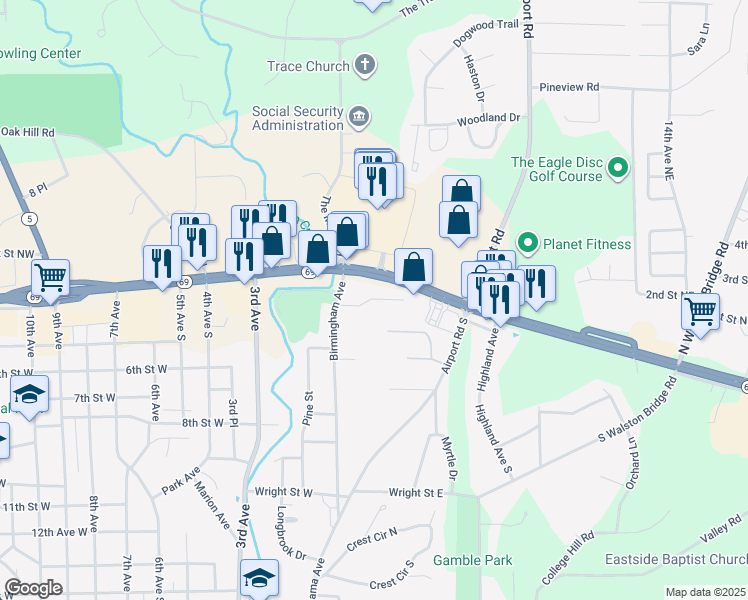 map of restaurants, bars, coffee shops, grocery stores, and more near 310 Highway 78 in Jasper