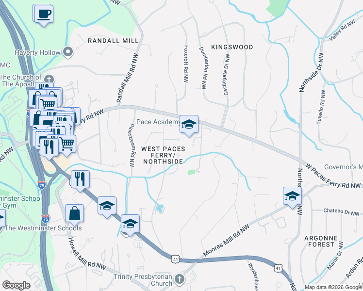 map of restaurants, bars, coffee shops, grocery stores, and more near 954 Gatewood Court Northwest in Atlanta