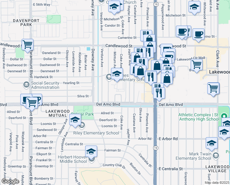 map of restaurants, bars, coffee shops, grocery stores, and more near 4937 Minturn Avenue in Lakewood