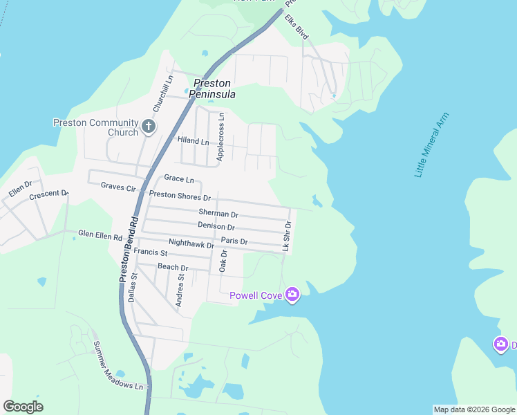 map of restaurants, bars, coffee shops, grocery stores, and more near 420 Preston Shores Dr in Pottsboro