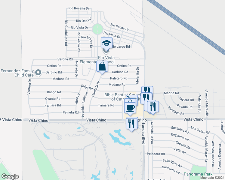 map of restaurants, bars, coffee shops, grocery stores, and more near 67720 Quijo Road in Cathedral City