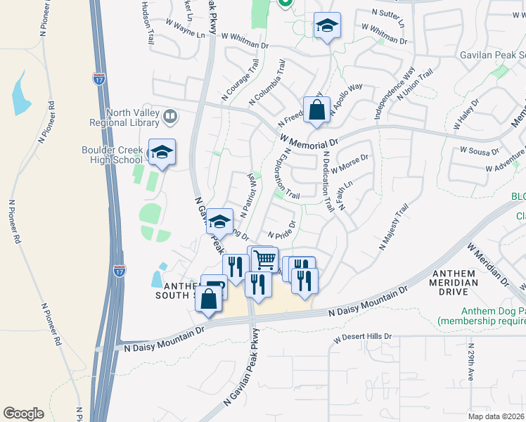 map of restaurants, bars, coffee shops, grocery stores, and more near 40110 North Integrity Trail in New River
