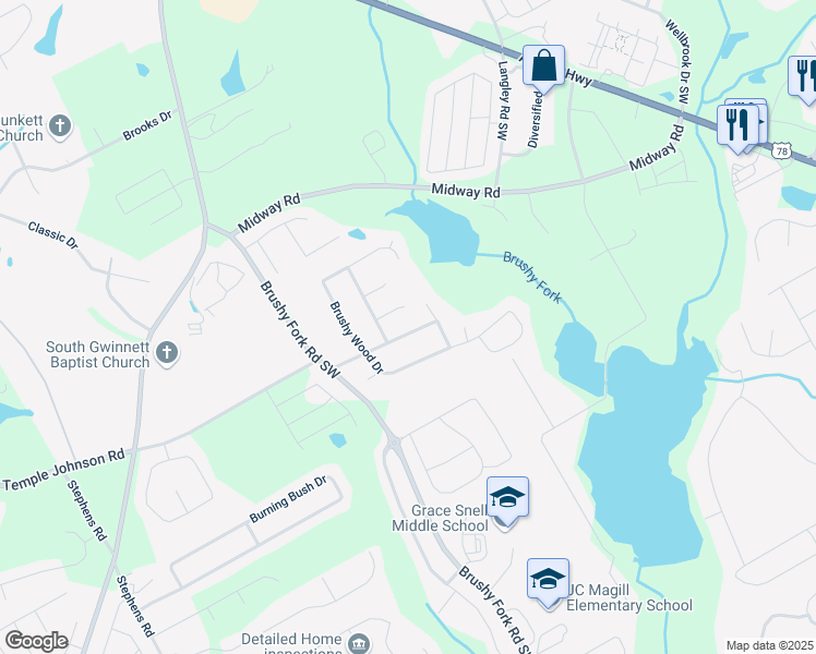 map of restaurants, bars, coffee shops, grocery stores, and more near 921 Rolling Meadows Drive in Loganville