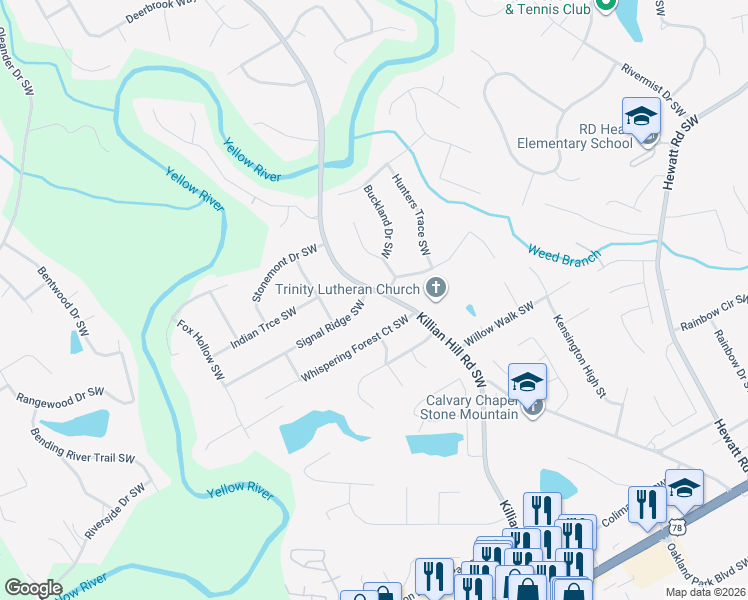 map of restaurants, bars, coffee shops, grocery stores, and more near 4006 Signal Ridge Southwest in Lilburn