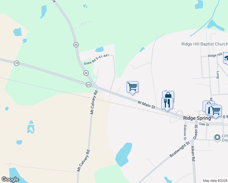 map of restaurants, bars, coffee shops, grocery stores, and more near 206 State Road S-41-441 in Ridge Spring