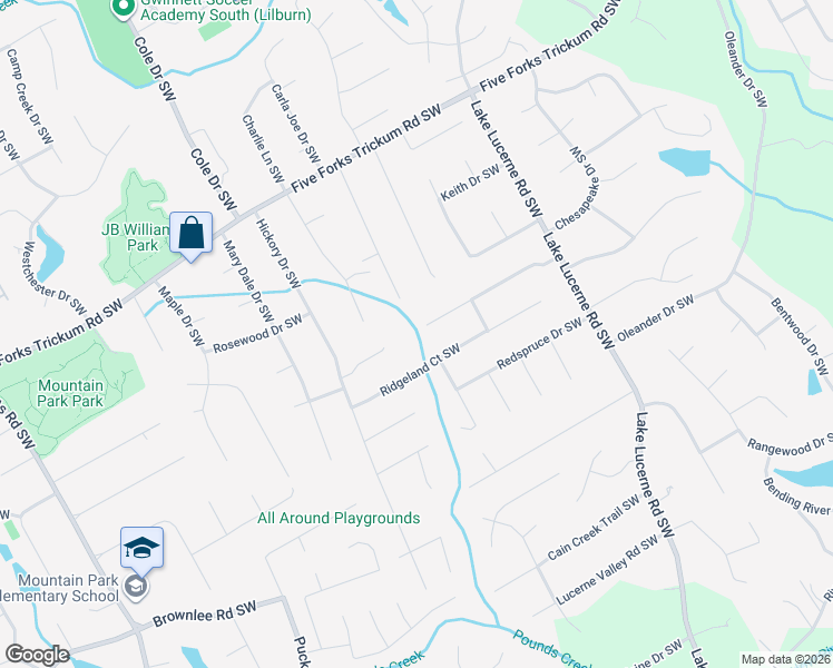 map of restaurants, bars, coffee shops, grocery stores, and more near 1362 Stephens Street Southwest in Lilburn