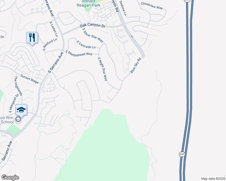 map of restaurants, bars, coffee shops, grocery stores, and more near 8350 East Shining Star Court in Anaheim