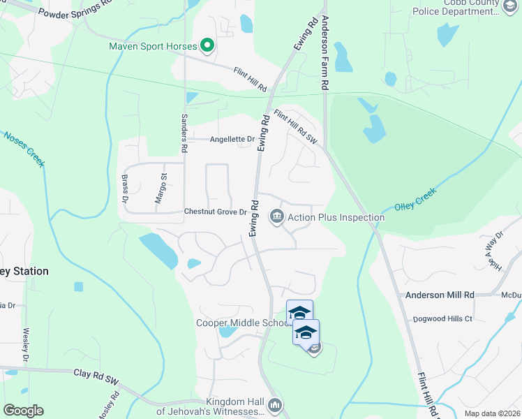 map of restaurants, bars, coffee shops, grocery stores, and more near 4321 Ewing Road in Austell