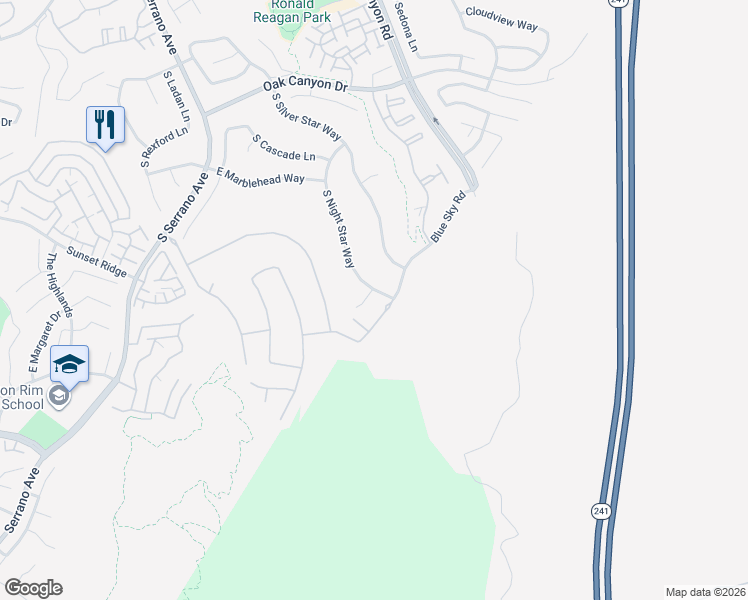 map of restaurants, bars, coffee shops, grocery stores, and more near 8350 East Shining Star Court in Anaheim