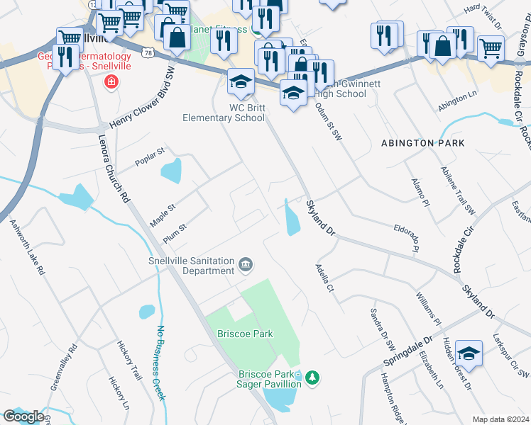 map of restaurants, bars, coffee shops, grocery stores, and more near 2383 Folsom Street in Snellville