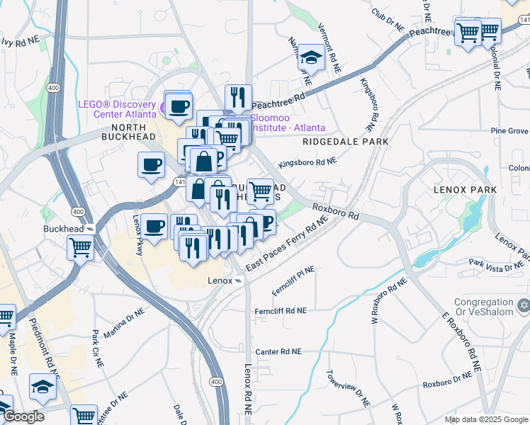 map of restaurants, bars, coffee shops, grocery stores, and more near in Atlanta