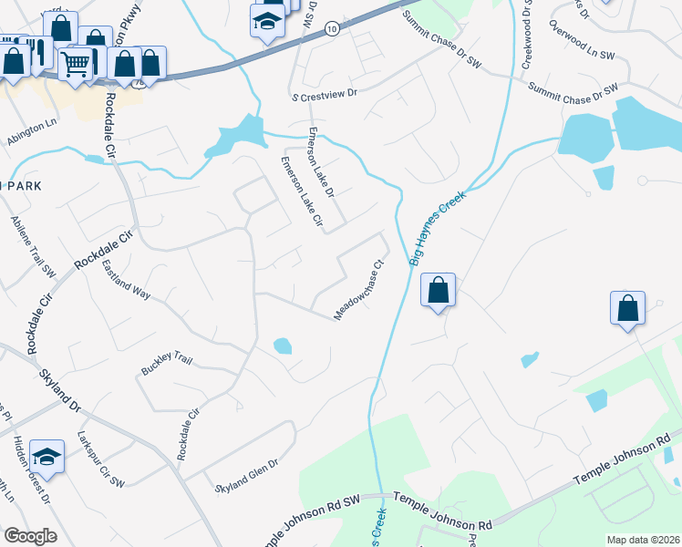 map of restaurants, bars, coffee shops, grocery stores, and more near 3003 Meadowsweet Trail in Snellville