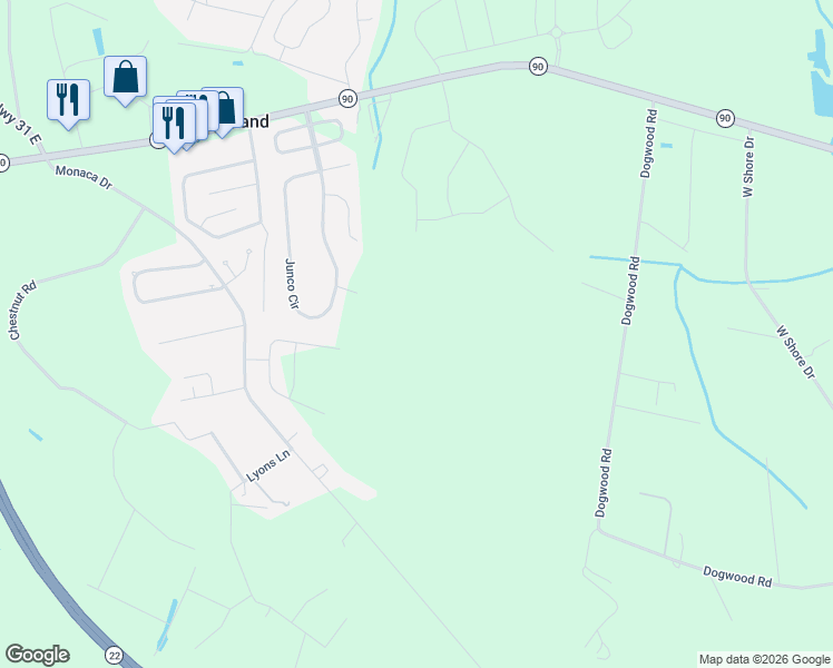 map of restaurants, bars, coffee shops, grocery stores, and more near 322 Junco Circle in Longs
