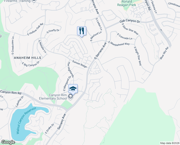map of restaurants, bars, coffee shops, grocery stores, and more near 8027 East Naples Lane in Anaheim