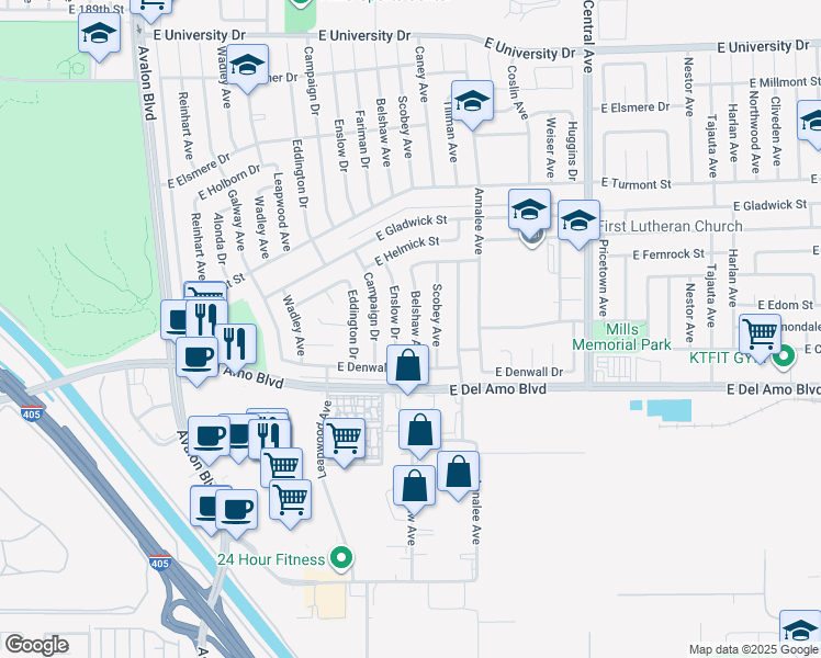 map of restaurants, bars, coffee shops, grocery stores, and more near 20119 Belshaw Avenue in Carson