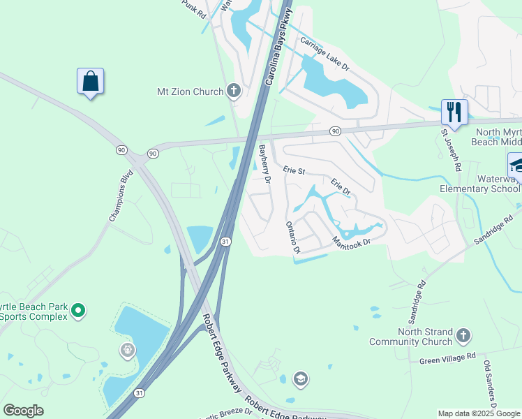 map of restaurants, bars, coffee shops, grocery stores, and more near 4375 Bayberry Drive in Little River