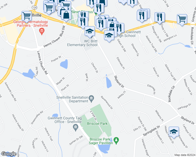 map of restaurants, bars, coffee shops, grocery stores, and more near 2393 Folsom Street in Snellville