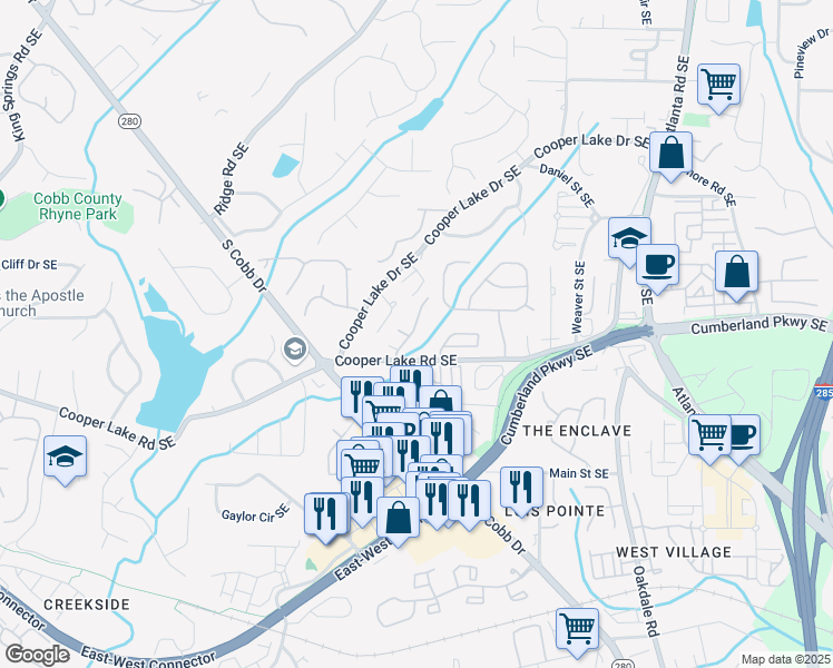 map of restaurants, bars, coffee shops, grocery stores, and more near 4228 Laurel Creek Court Southeast in Smyrna