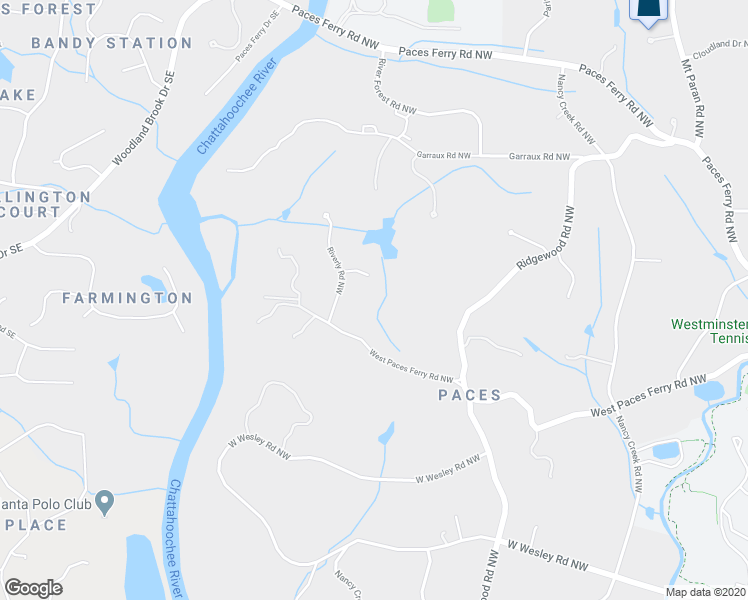 map of restaurants, bars, coffee shops, grocery stores, and more near 7 Riverly Place Northwest in Atlanta