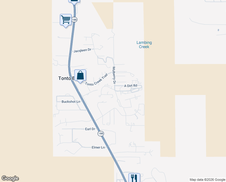 map of restaurants, bars, coffee shops, grocery stores, and more near 538 Shreeve Lane in Tonto Basin