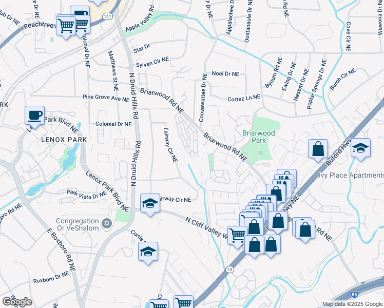 map of restaurants, bars, coffee shops, grocery stores, and more near 2252 Limehurst Drive in Atlanta
