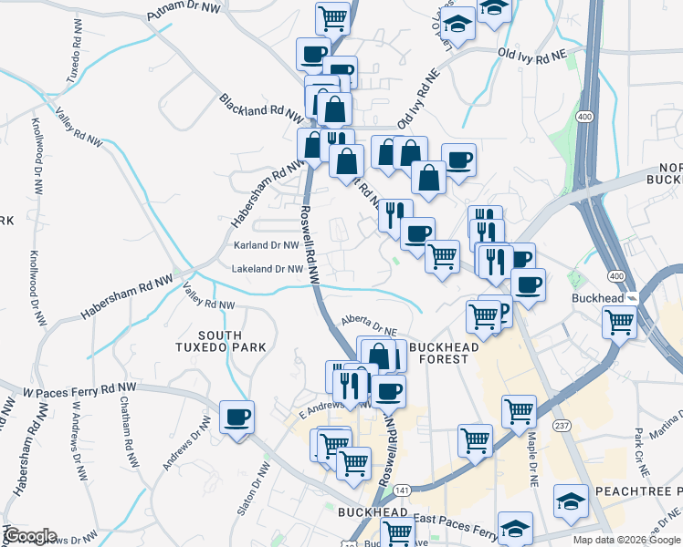 map of restaurants, bars, coffee shops, grocery stores, and more near 39 Lakeland Drive Northeast in Atlanta