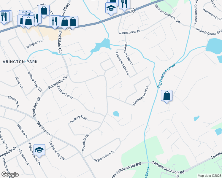 map of restaurants, bars, coffee shops, grocery stores, and more near 1875 Tree Brooke Lane in Snellville