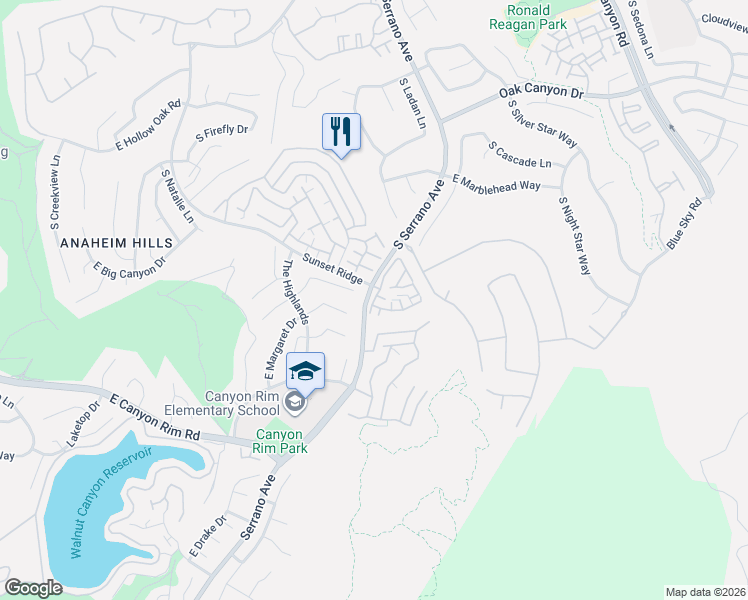map of restaurants, bars, coffee shops, grocery stores, and more near 8100 East Venice Way in Anaheim