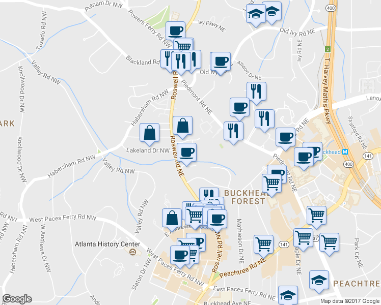 map of restaurants, bars, coffee shops, grocery stores, and more near 82 Roswell Court Northeast in Atlanta
