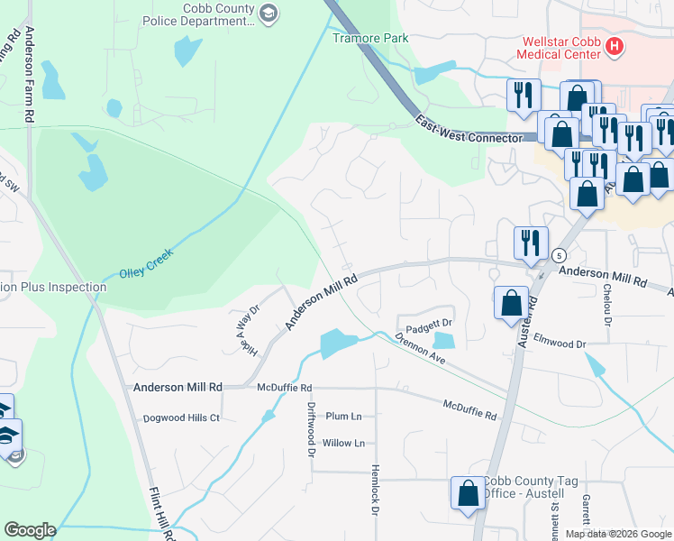 map of restaurants, bars, coffee shops, grocery stores, and more near 4337 Chaucer Place Southwest in Austell