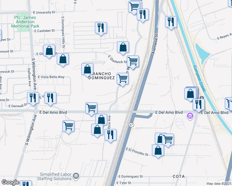 map of restaurants, bars, coffee shops, grocery stores, and more near 2398 East Pacifica Place in Los Angeles County