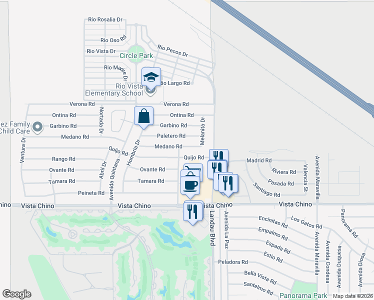 map of restaurants, bars, coffee shops, grocery stores, and more near 67815 Medano Road in Cathedral City
