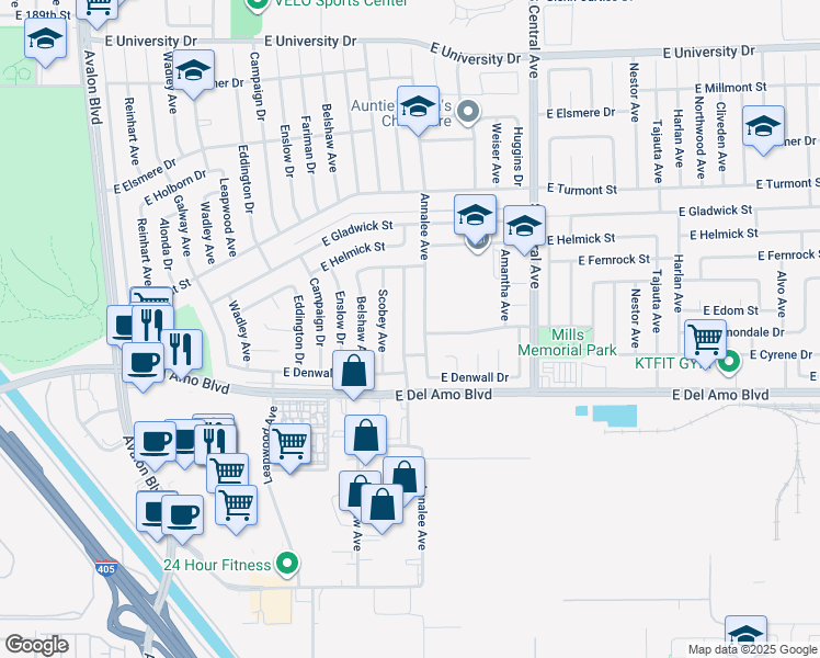 map of restaurants, bars, coffee shops, grocery stores, and more near 20122 Tillman Avenue in Carson