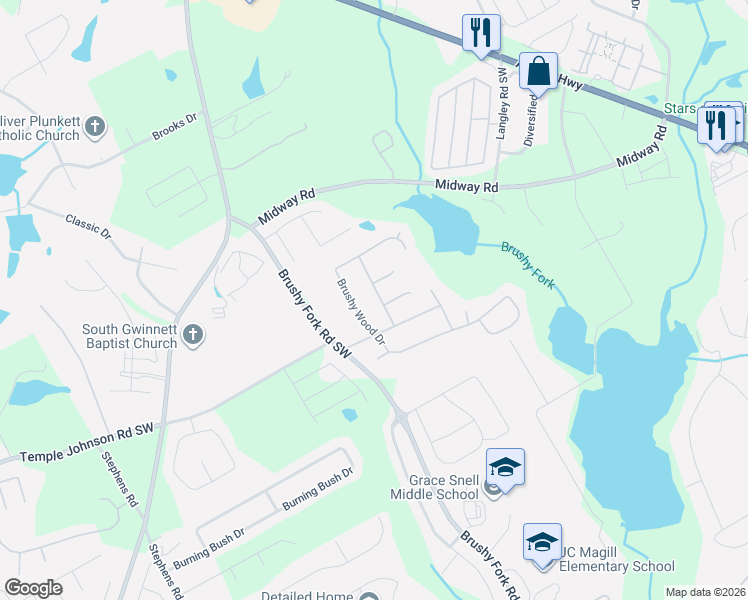 map of restaurants, bars, coffee shops, grocery stores, and more near 3663 Rolling Meadows Way in Loganville