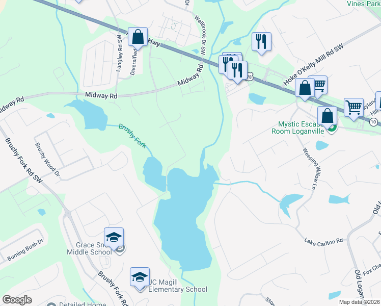 map of restaurants, bars, coffee shops, grocery stores, and more near 3532 Lake Carlton Road in Loganville