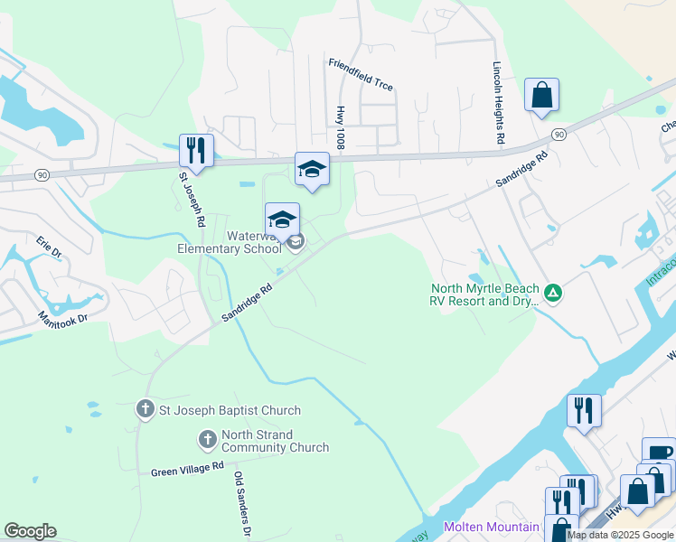 map of restaurants, bars, coffee shops, grocery stores, and more near 675 Sandridge Road in Little River