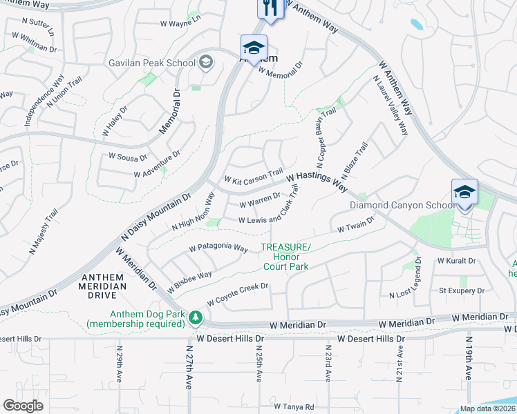 map of restaurants, bars, coffee shops, grocery stores, and more near 40131 North Mill Creek Way in Anthem