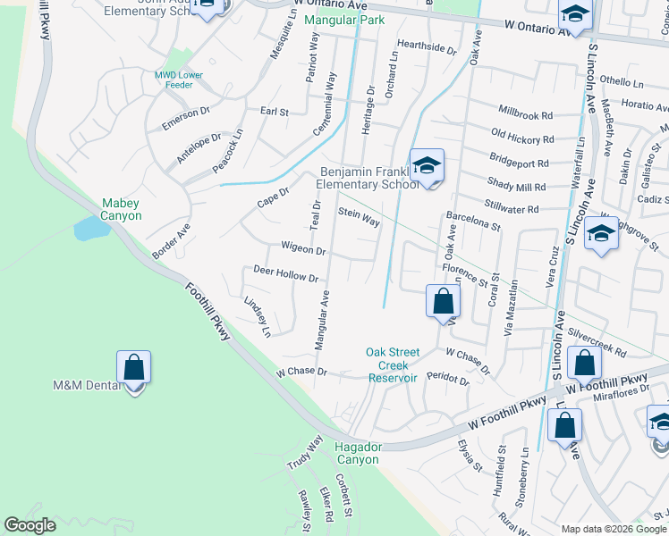 map of restaurants, bars, coffee shops, grocery stores, and more near 2965 Mangular Avenue in Corona