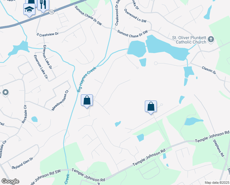 map of restaurants, bars, coffee shops, grocery stores, and more near 1644 Beaver Creek Lane in Snellville