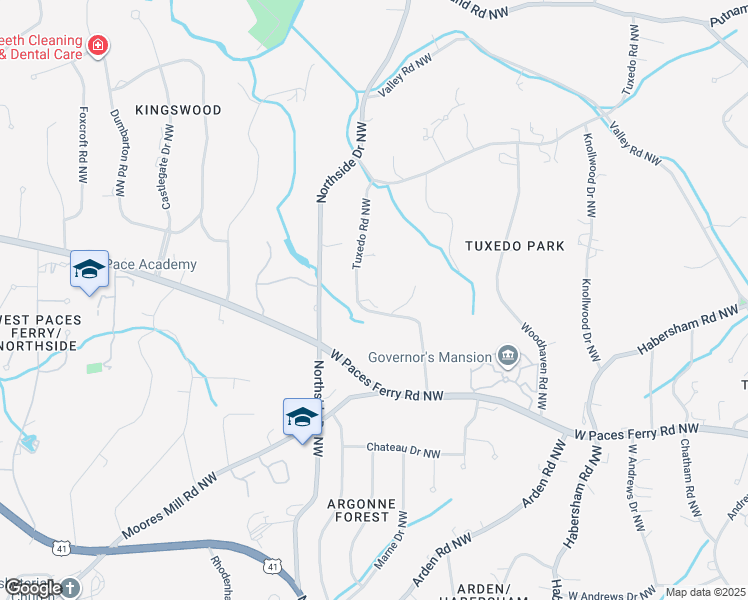 map of restaurants, bars, coffee shops, grocery stores, and more near 3439 Tuxedo Road Northwest in Atlanta
