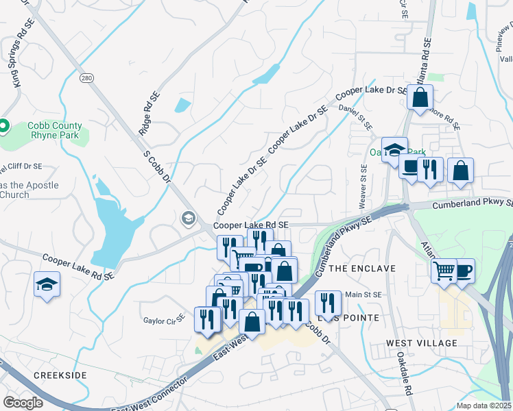 map of restaurants, bars, coffee shops, grocery stores, and more near 4228 Laurel Creek Court Southeast in Smyrna