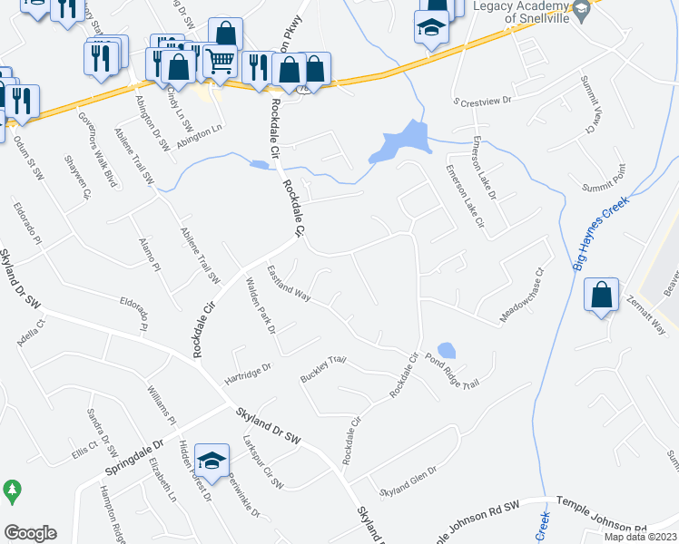 map of restaurants, bars, coffee shops, grocery stores, and more near 1981 Wendover Drive in Snellville