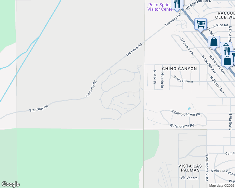 map of restaurants, bars, coffee shops, grocery stores, and more near 2338 City View Drive in Palm Springs