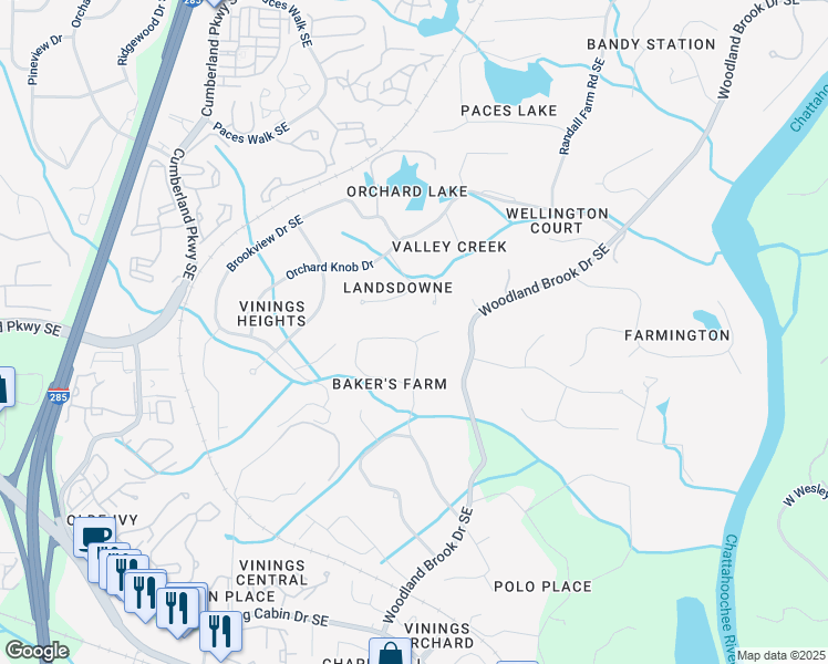 map of restaurants, bars, coffee shops, grocery stores, and more near 4311 North Elizabeth Lane Southeast in Atlanta