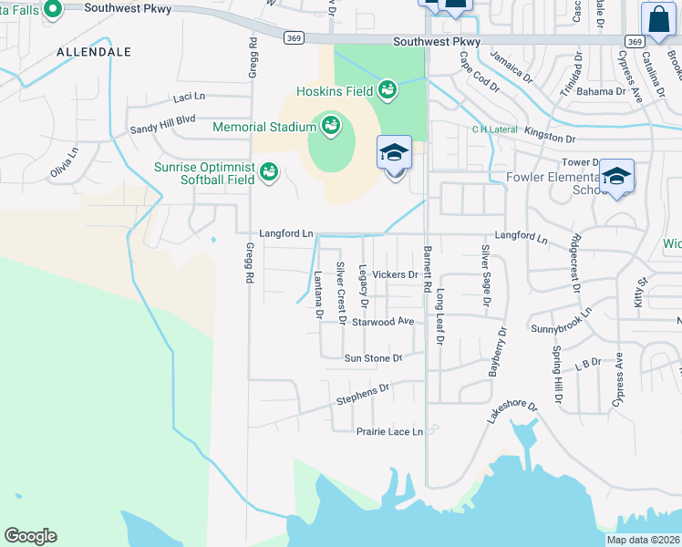 map of restaurants, bars, coffee shops, grocery stores, and more near 5693 Blackstone Drive in Wichita Falls