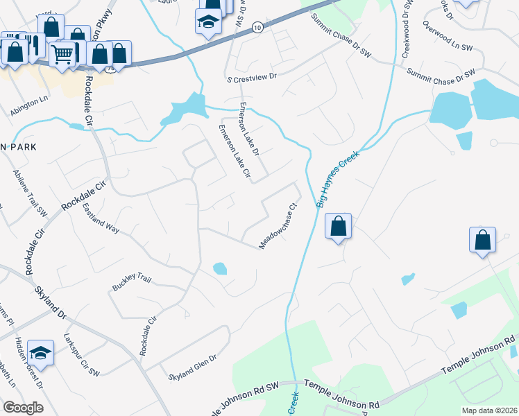 map of restaurants, bars, coffee shops, grocery stores, and more near 3003 Meadowsweet Trail in Snellville