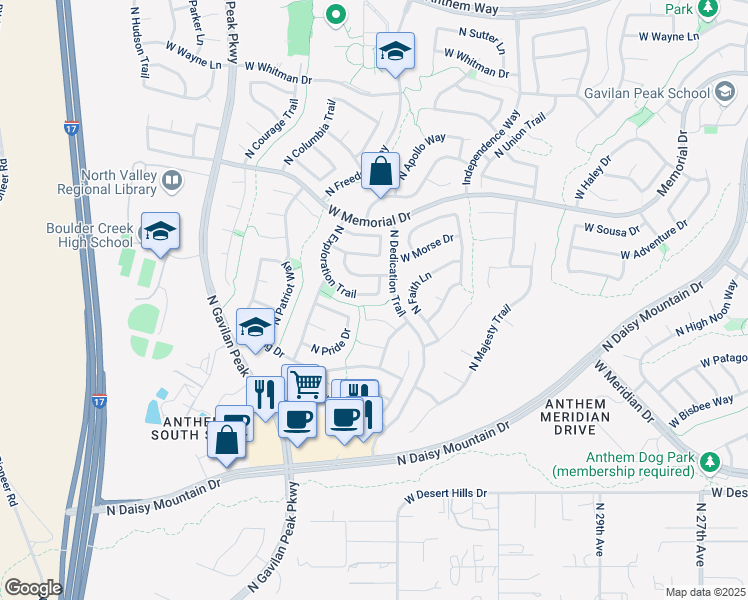 map of restaurants, bars, coffee shops, grocery stores, and more near 40208 North Exploration Trail in New River